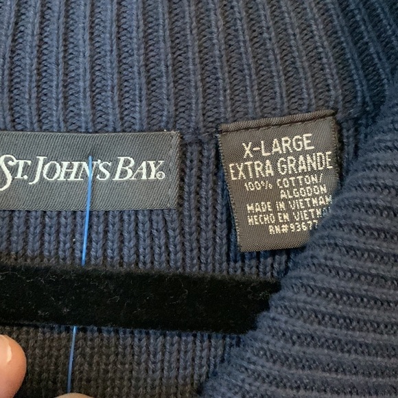 NWOT St. John’s Bay Fair Isle Sweater XL Navy Cotton Quarter Zip Pullover Knit - Picture 9 of 13